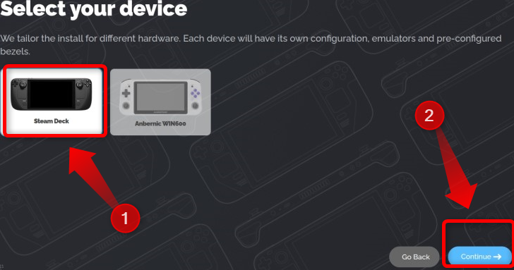 Select Steam Deck as your device during the EmuDeck installation process