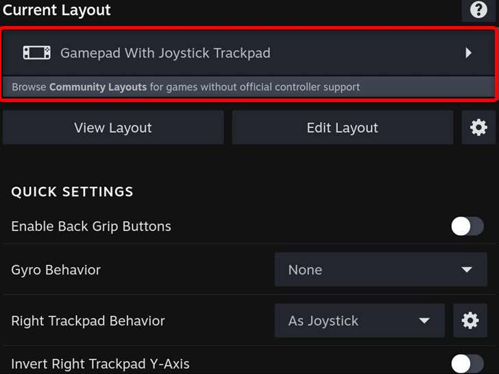 To browse custom controller layouts, select the top tab and press the A button
