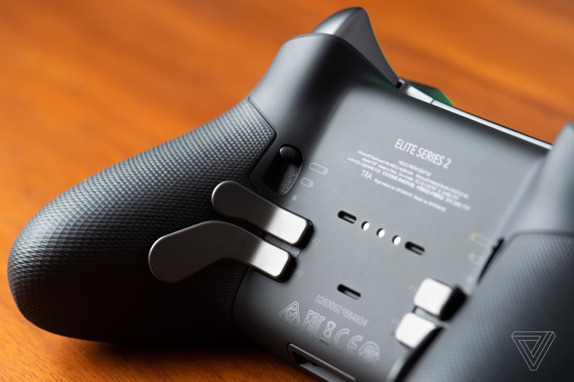 The removable rear paddles of the Xbox Elite Series 2 controller.