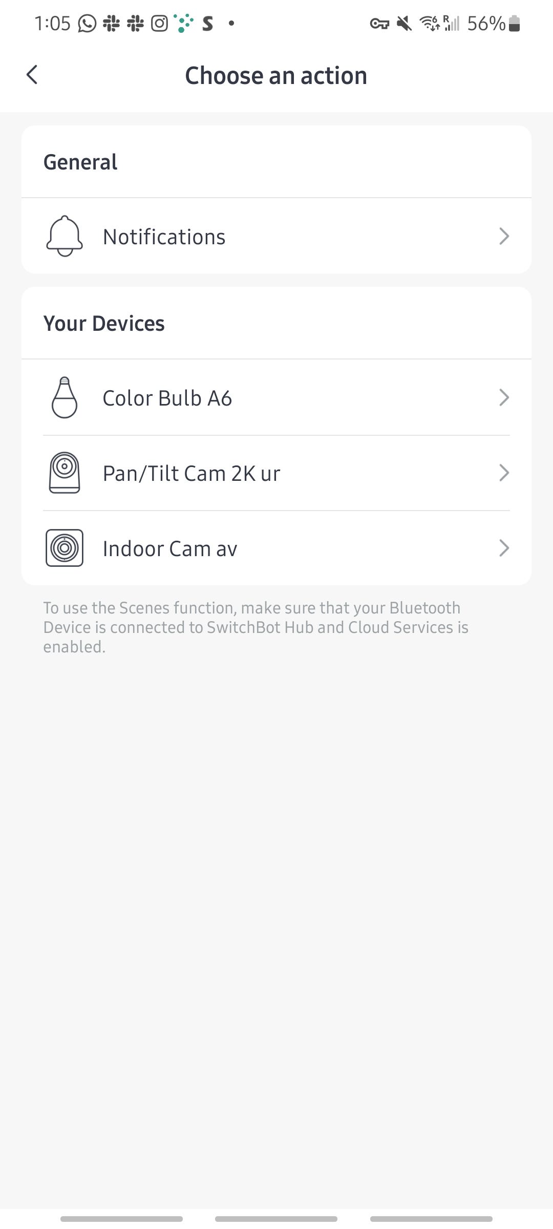 SwitchBot Hub 2 action selection in the SwitchBot app