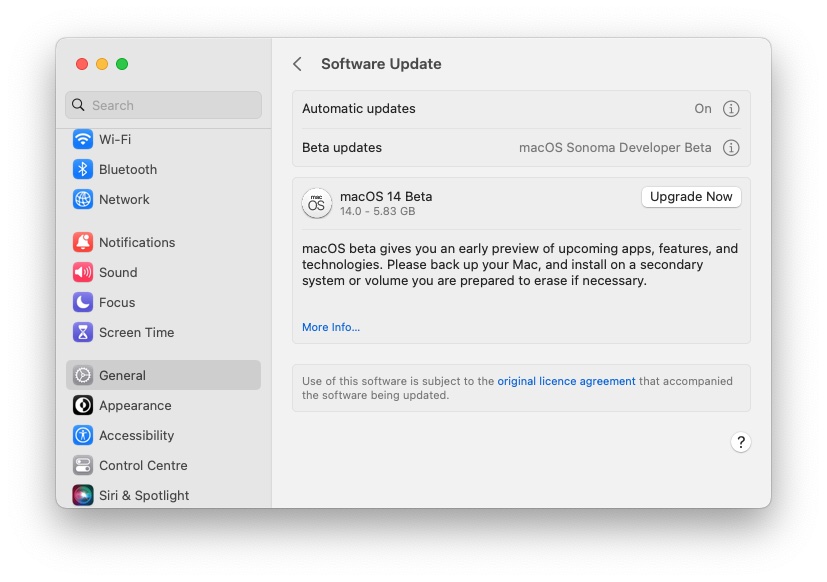 Get developer beta of macOS Sonoma