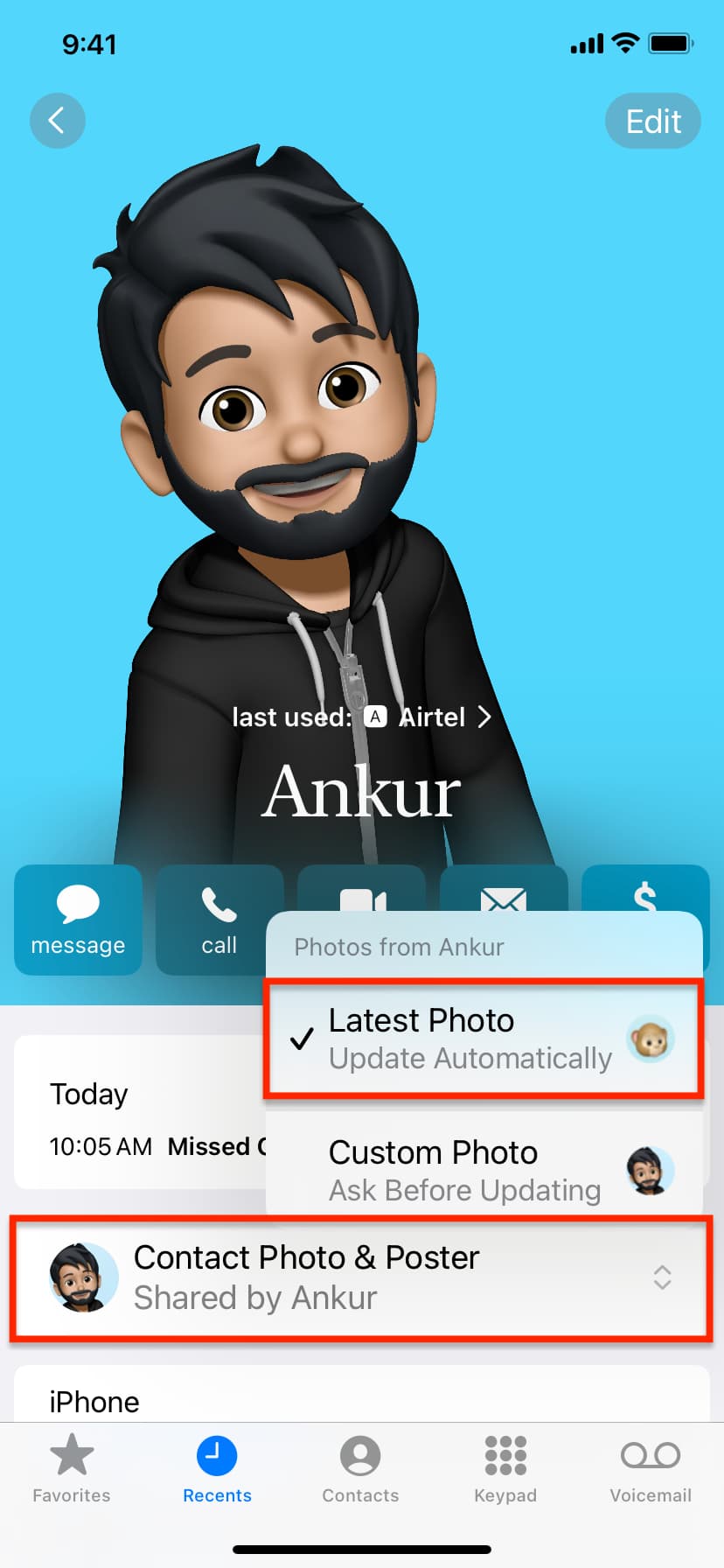 Set Contact Poster to Latest Photo Update Automatically