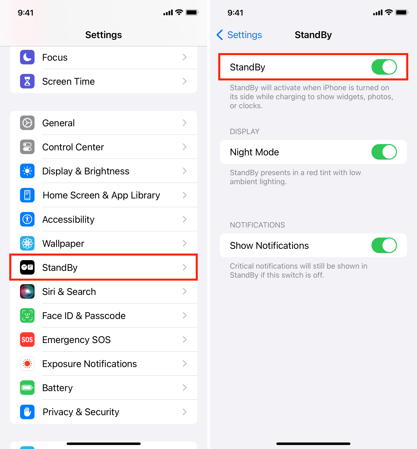 StandBy turned on from iPhone settings