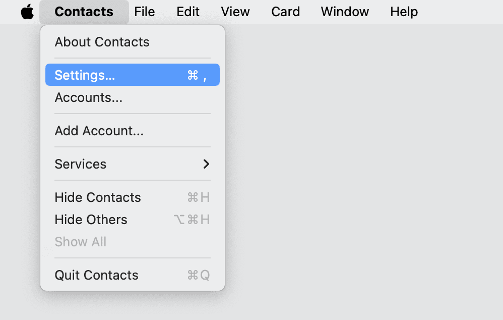 Go to Contacts app settings on Mac