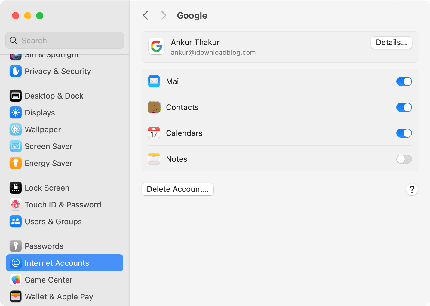 Google account successfully added to Mac