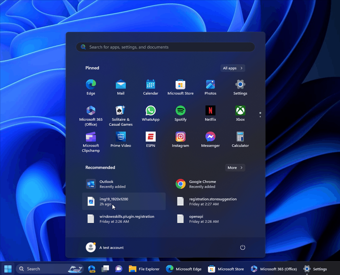 Windows 11 23H2 Start menu thumbnail preview