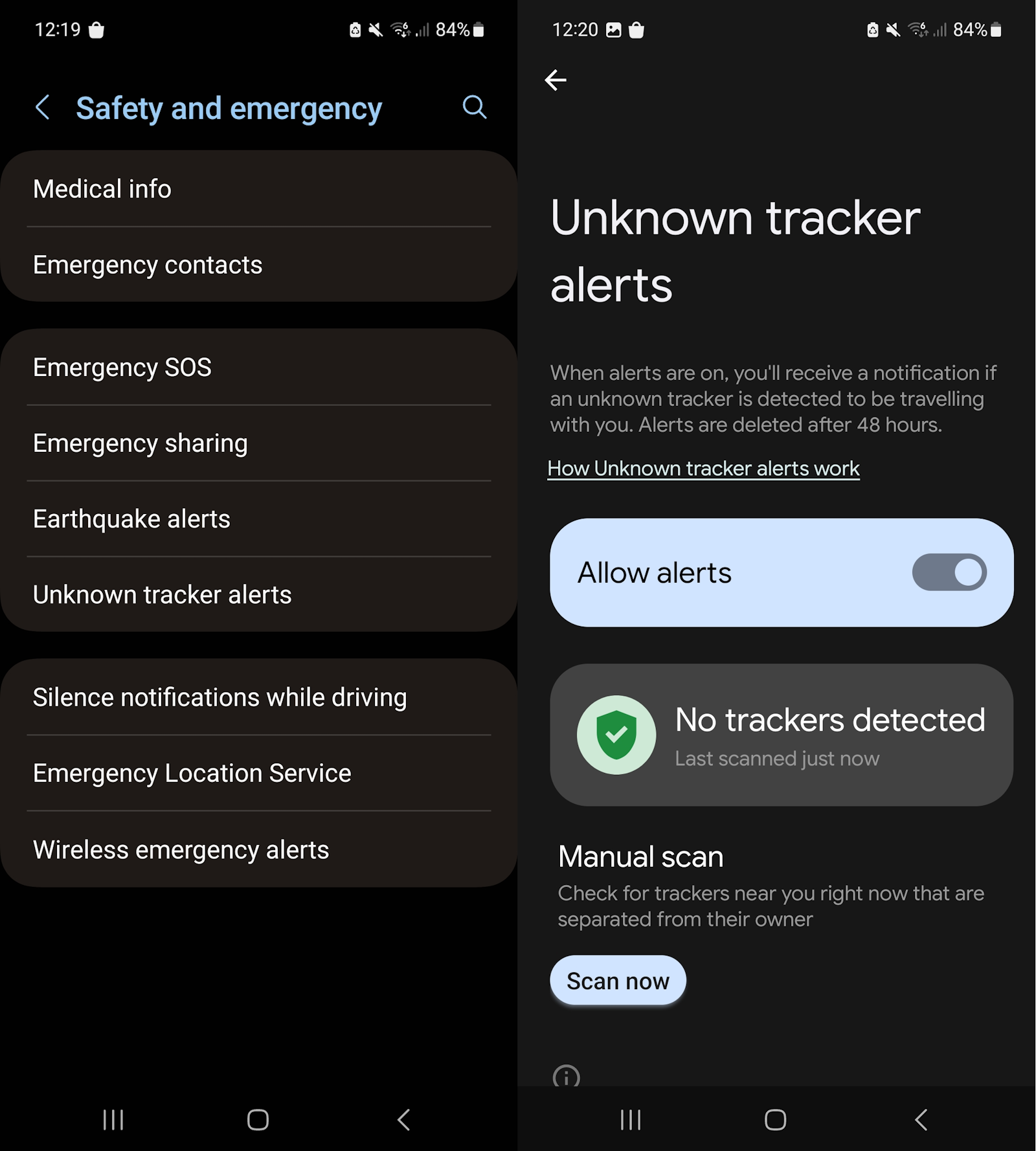How to manually scan for unknown tracker devices in Android