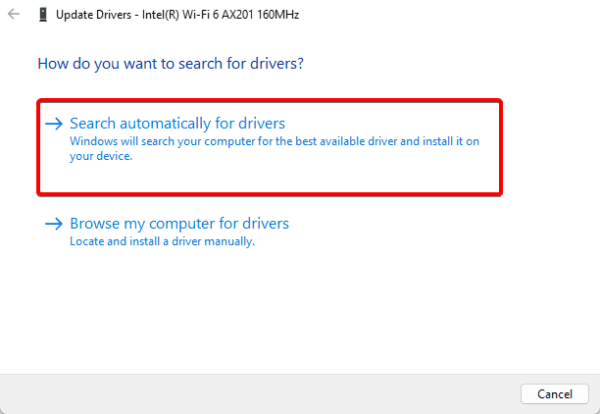 Search automatically for drivers 600x414 - DHCP is Not Enabled for Wi-Fi on Windows 11: Top Fixes