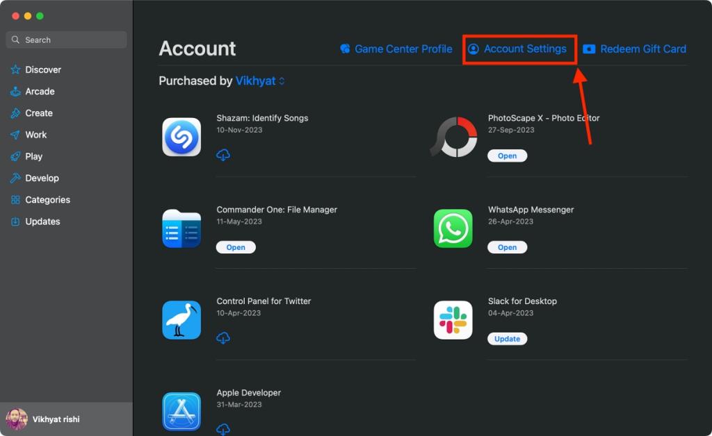 Apple ID settings in App Store on Mac