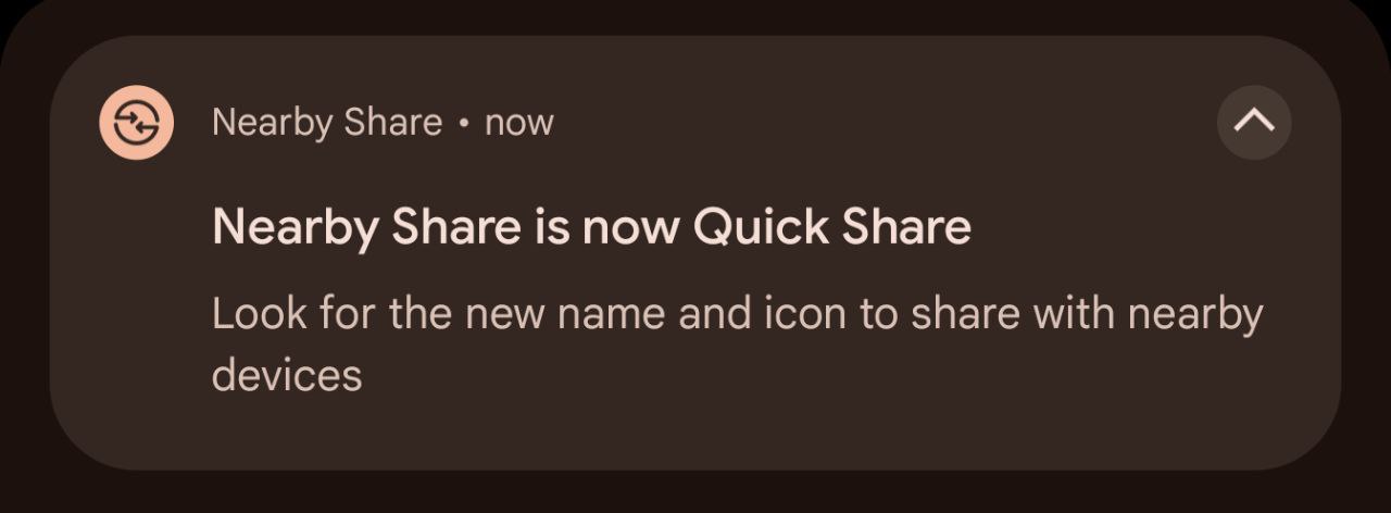 Google Nearby Share rebranding notification