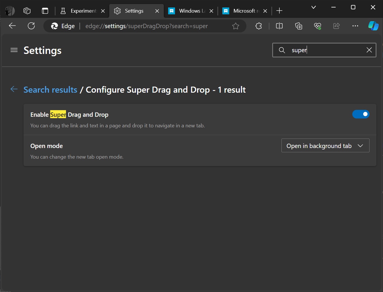 Microsoft Edge Super Drag and Drop feature