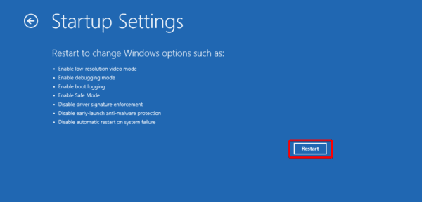 Restart button 600x288 - All Ways to Boot in Safe Mode on Windows 11