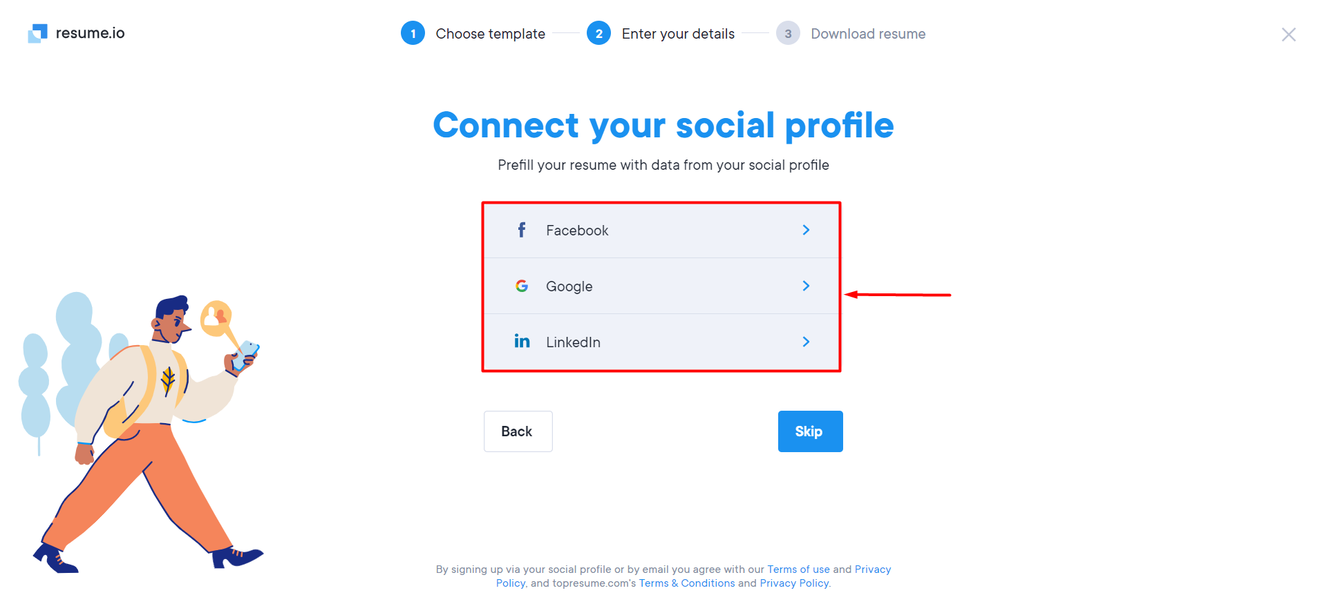 Resume.io connect social profile