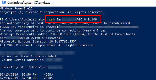 SSH in Windows using IP Address