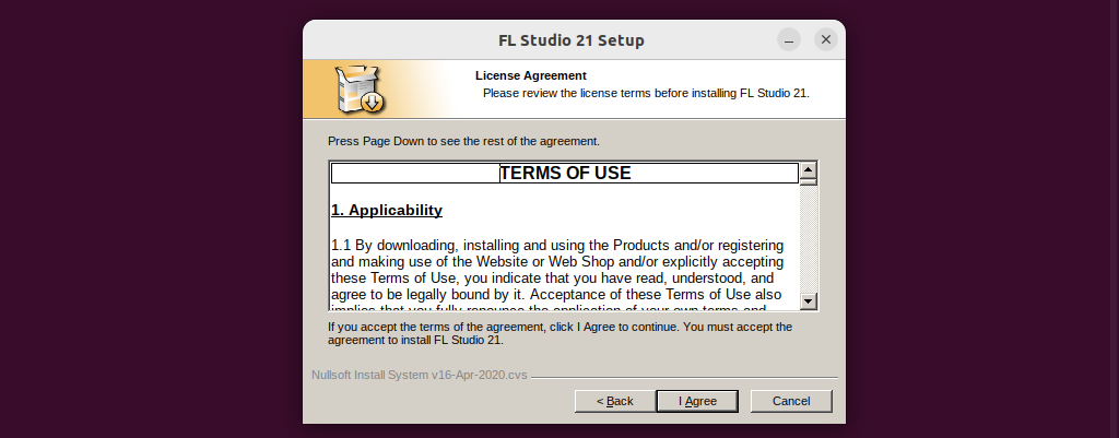 accepting terms of use of fl studio on Linux