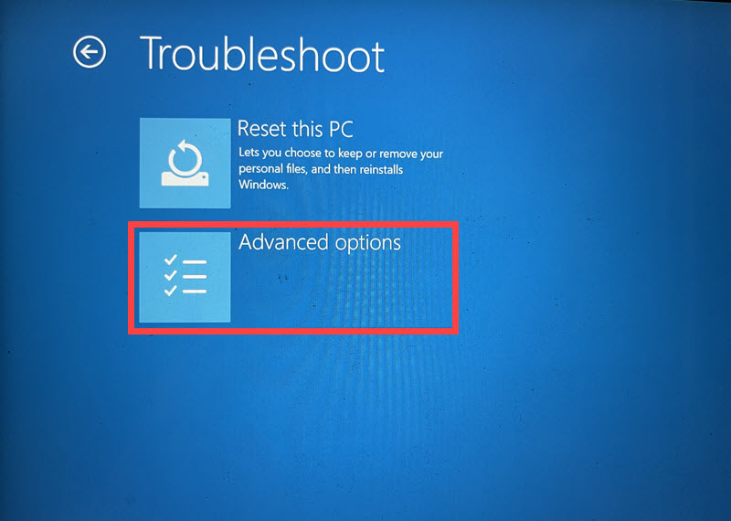 advanced options under troubleshooter