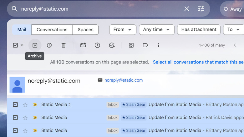 Gmail desktop archive button