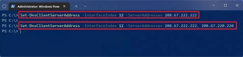 Change DNS server with PowerShell