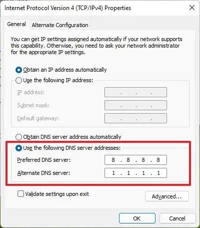 Control Panel change DNS server