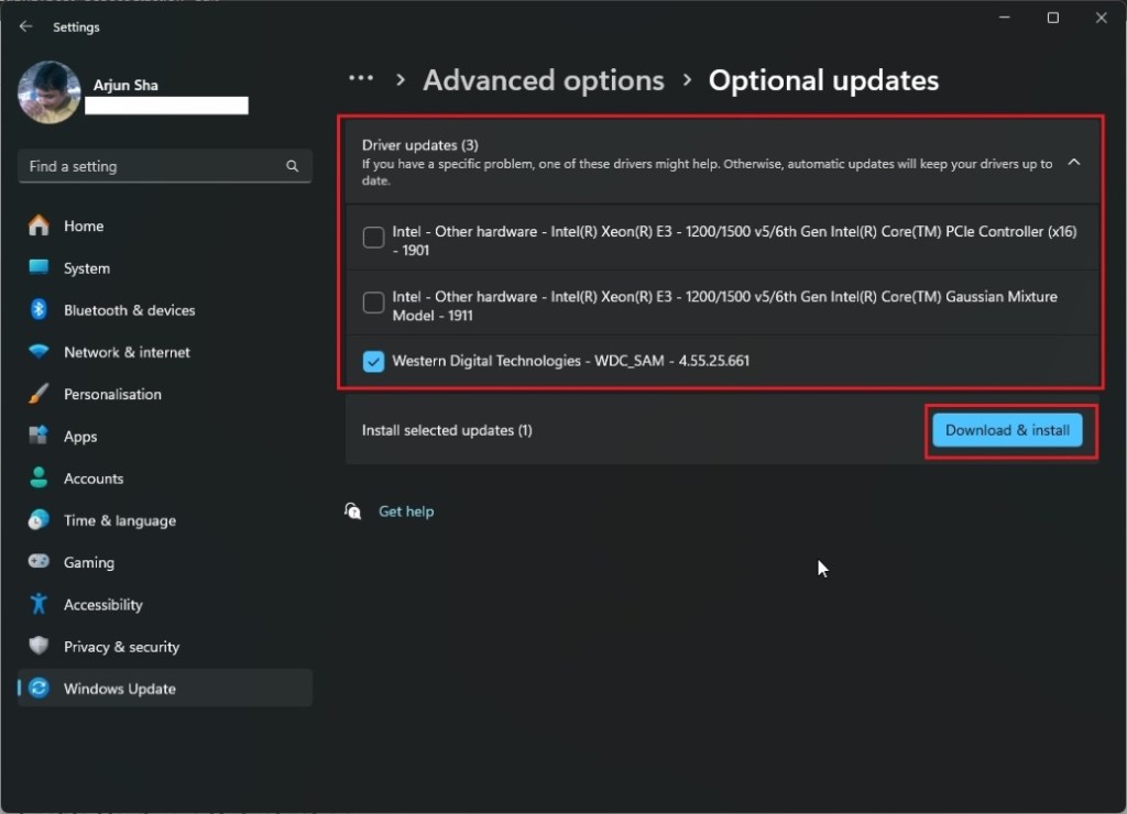 download driver updates on windows 11 through the settings page
