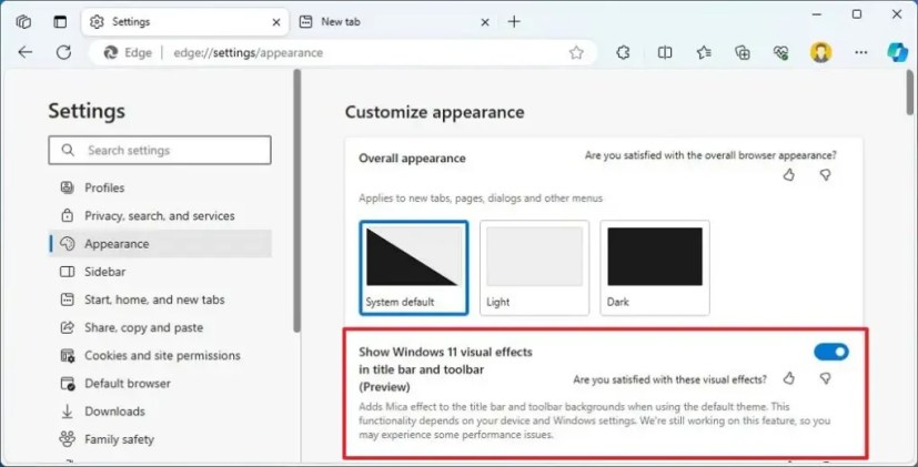 Microsoft Edge enable Windows 11 visual effects