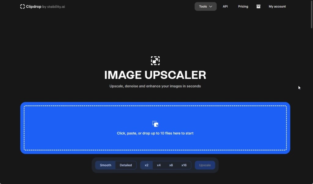 image upscaler by stability AI web interface