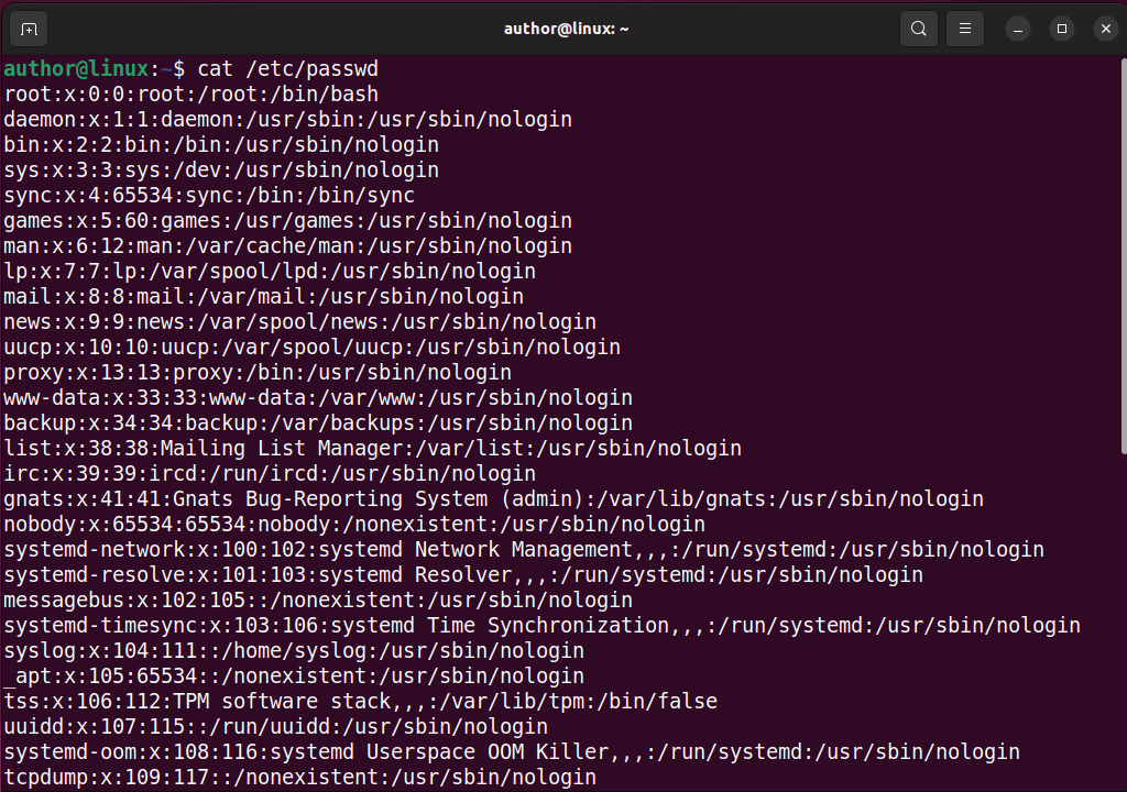 listing ubuntu users with cat command