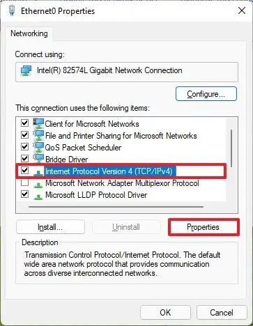 Control Panel network properties