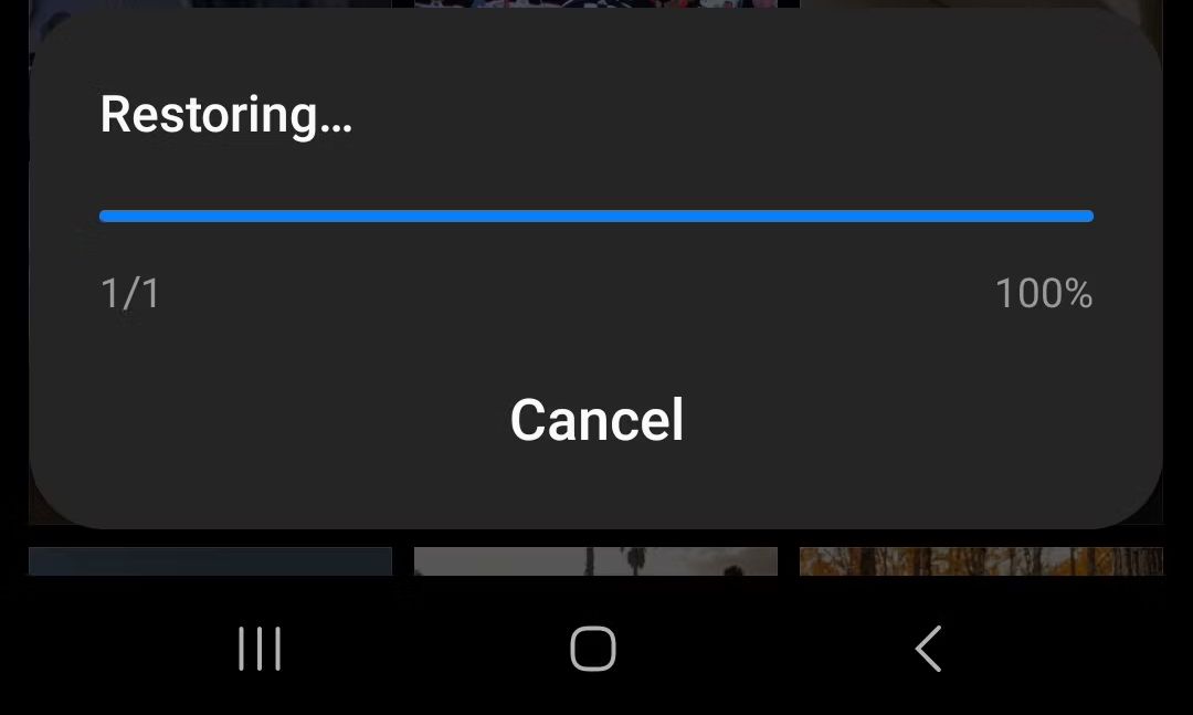 Samsung Gallery app restoring a deleted photo. 