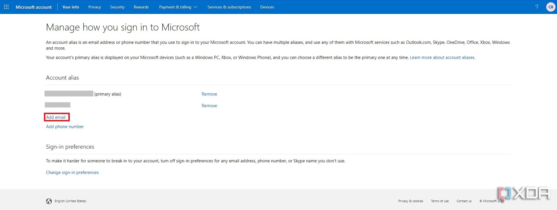 Add email to Microsoft account