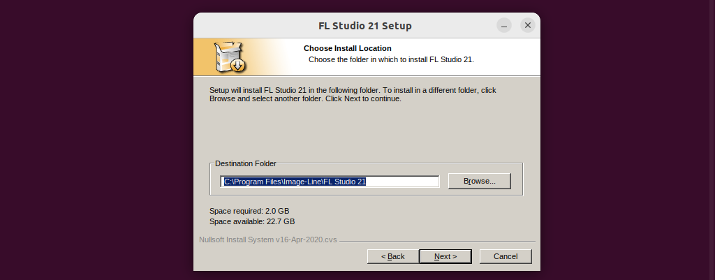 setting destination folder of fl studio on linux