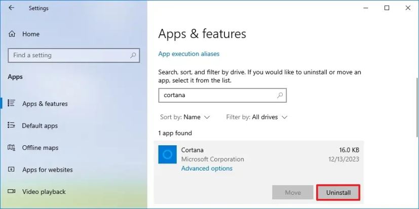 Windows 10 uninstall Cortana
