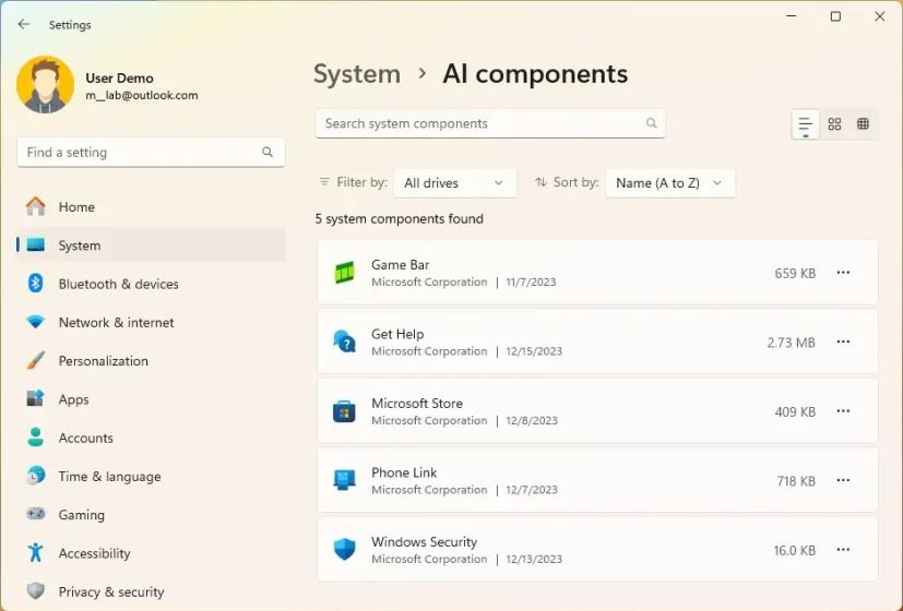 AI Components page on build 26016