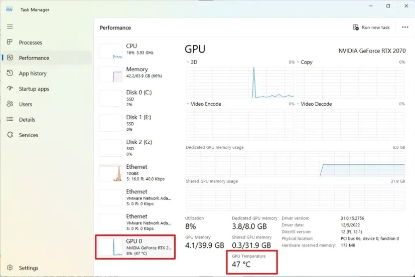 Task Manager GPU temperature