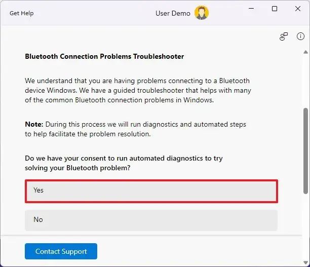 Get Help Bluetooth troubleshooter
