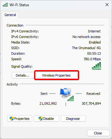 wireless Properties - All Possible Ways to View WiFi Password in Windows 11