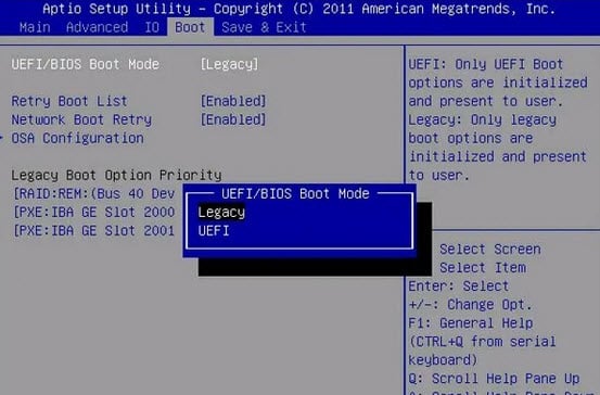 Change BIOS from Legacy to UEFI