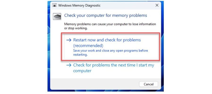 Windows 11 RAM diagnostic