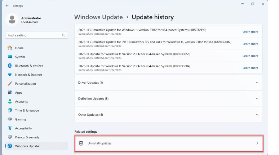 Windows 11 Uninstall Update