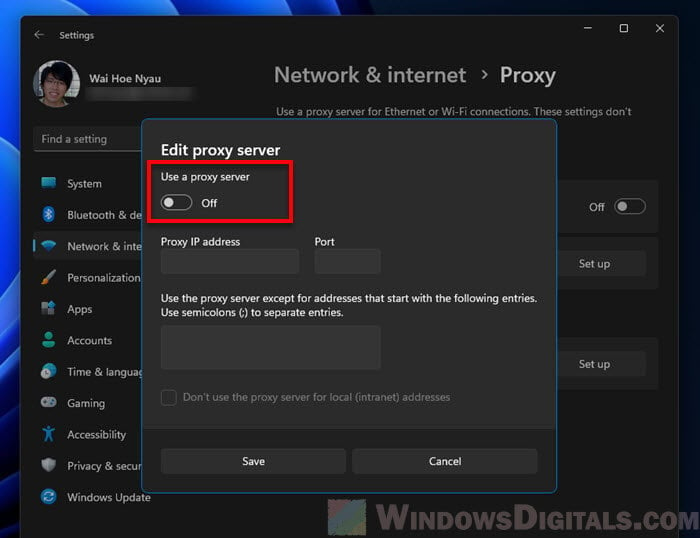 Disable proxy in Windows 11