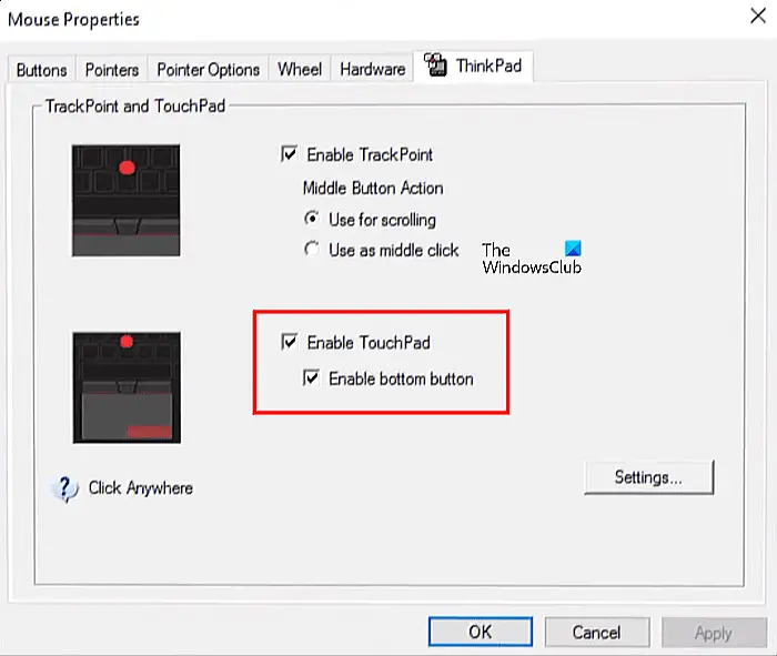 Enable Lenovo Touchpad in Mouse Properties