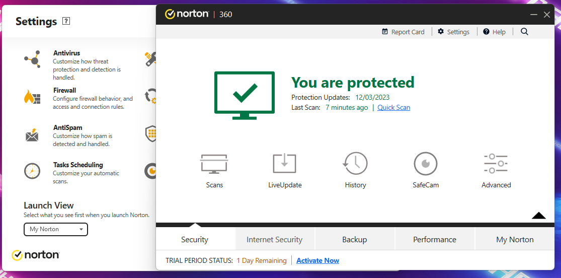 Norton 360 Security and Settings