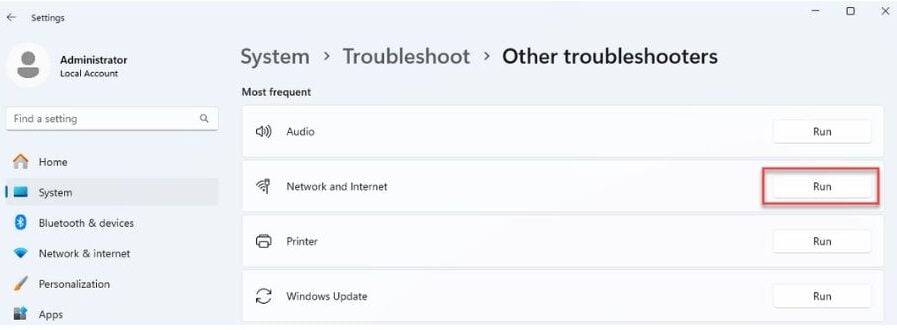 WiFi Option Disappeared WIndows 11 Run Troubleshoot