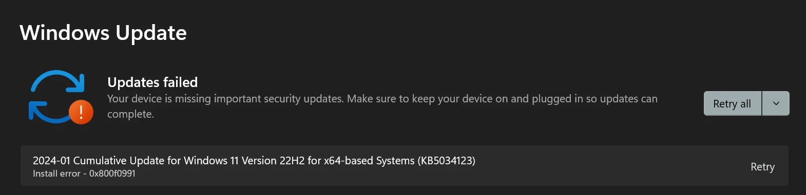 Windows 11 KB5034123 January 2024 update won’t install, users flag installation issues