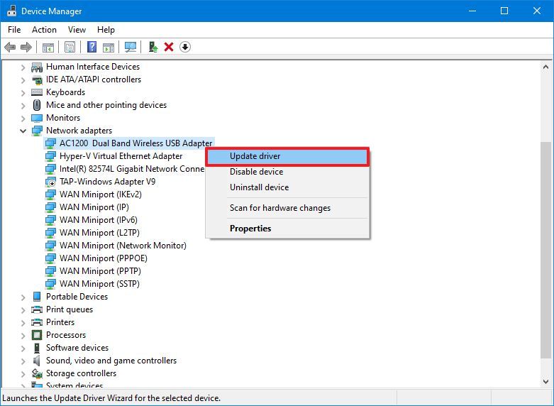 Device Manager update Wi-Fi driver