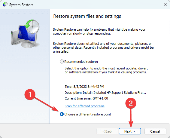 different restore point - Windows 11 Task Manager Not Responding: Top Fixes