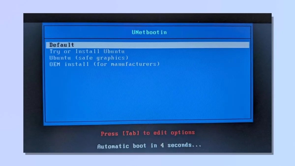 Screenshot showing UNetbootin installation menu