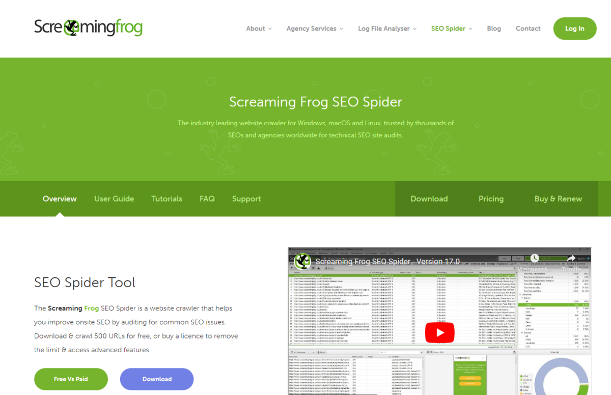 Screaming Frog SEO Spider webpage