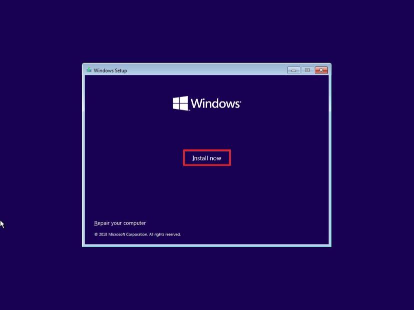 Windows 10 Install now button