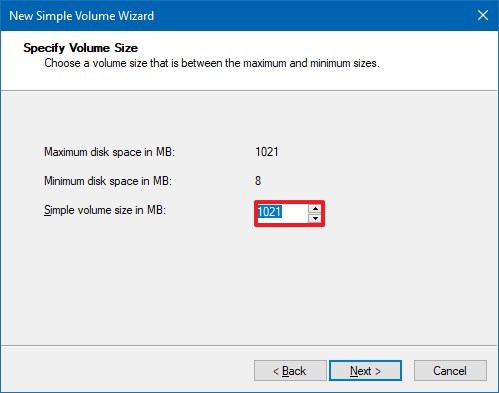 Specify partition size for a new drive 